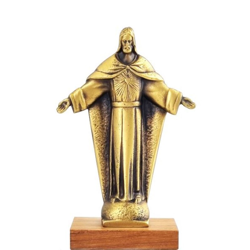 Sacré Coeur en bronze 12cm sur socle bois