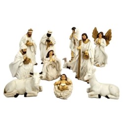 Set 11 sujets crèche polystone antic blanc 15cm