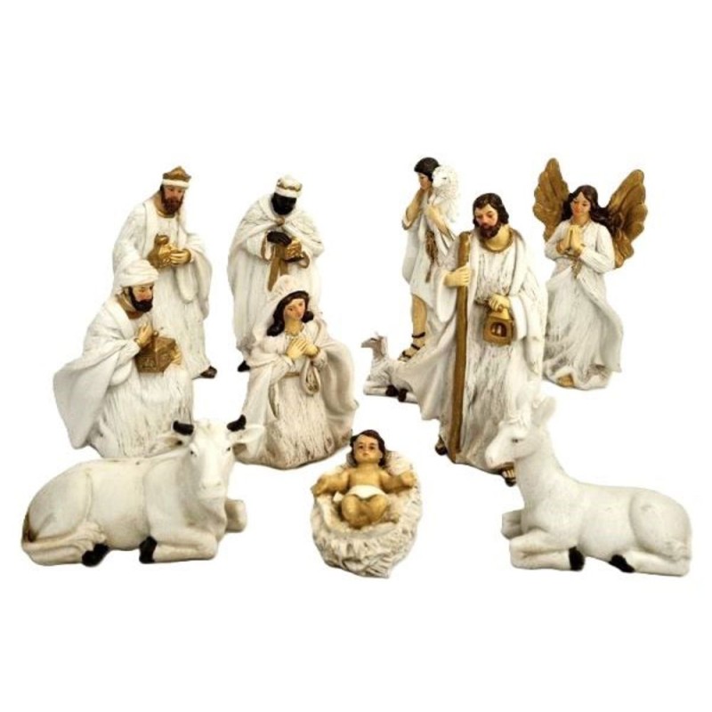 Set 11 sujets crèche polystone antique blanc 15cm