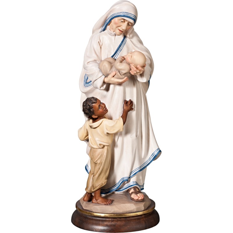 Statue Mère Teresa de Calcutta avec Enfant 22cm Bois coloré