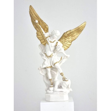 Statue St. Michel archange 22cm résine blanc/or
