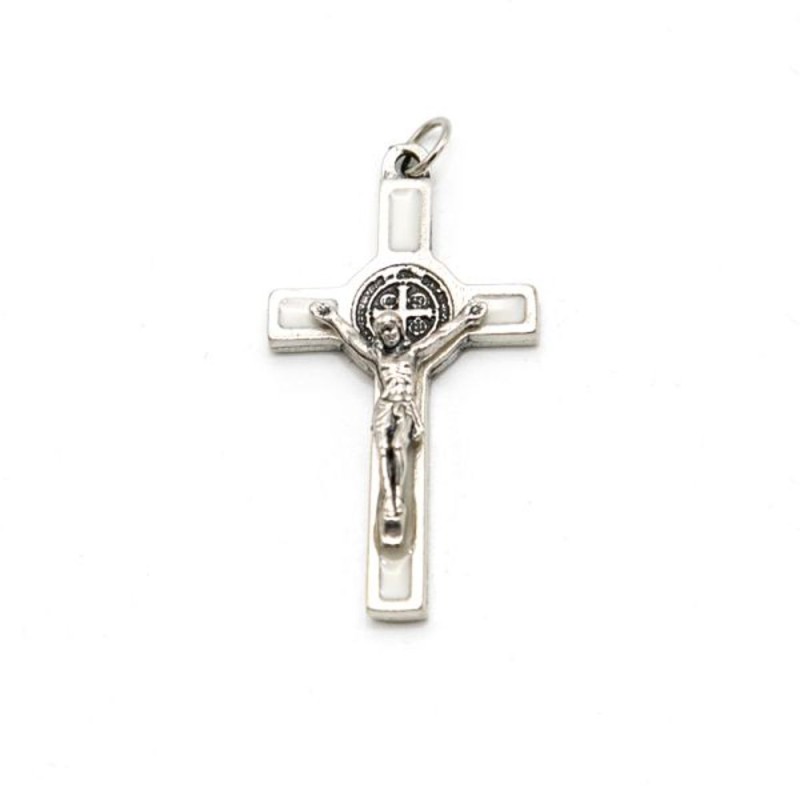 Kruishanger van Sint Benedictus van metaal en emalje. 4 cm