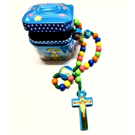 Boite ange métal 4.5x4.5x5cm avec chapelet enfant coloré