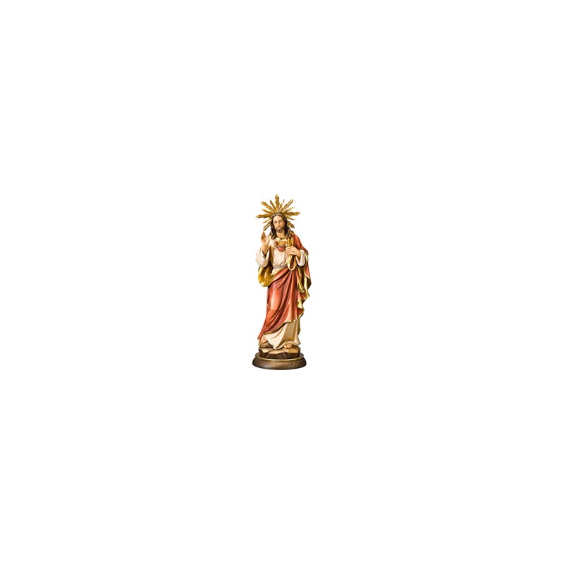 Statue de Jésus Sacré Coeur couronné en bois. 13 cm