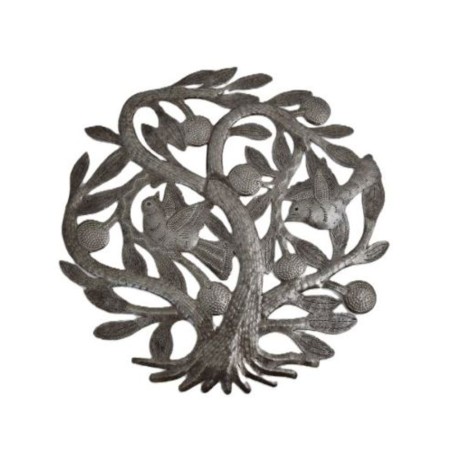 Arbre de vie Oiseaux et Quenette D:30cm métal  (fabriqué à la main en Haïti)