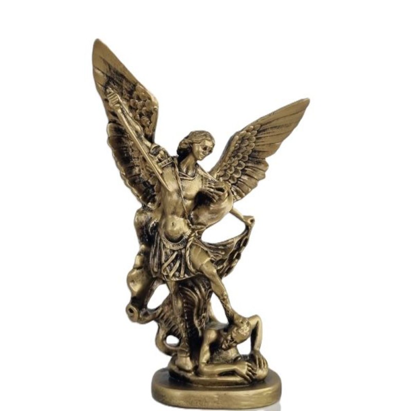 Statue St Michel 15cm résine imit bronze