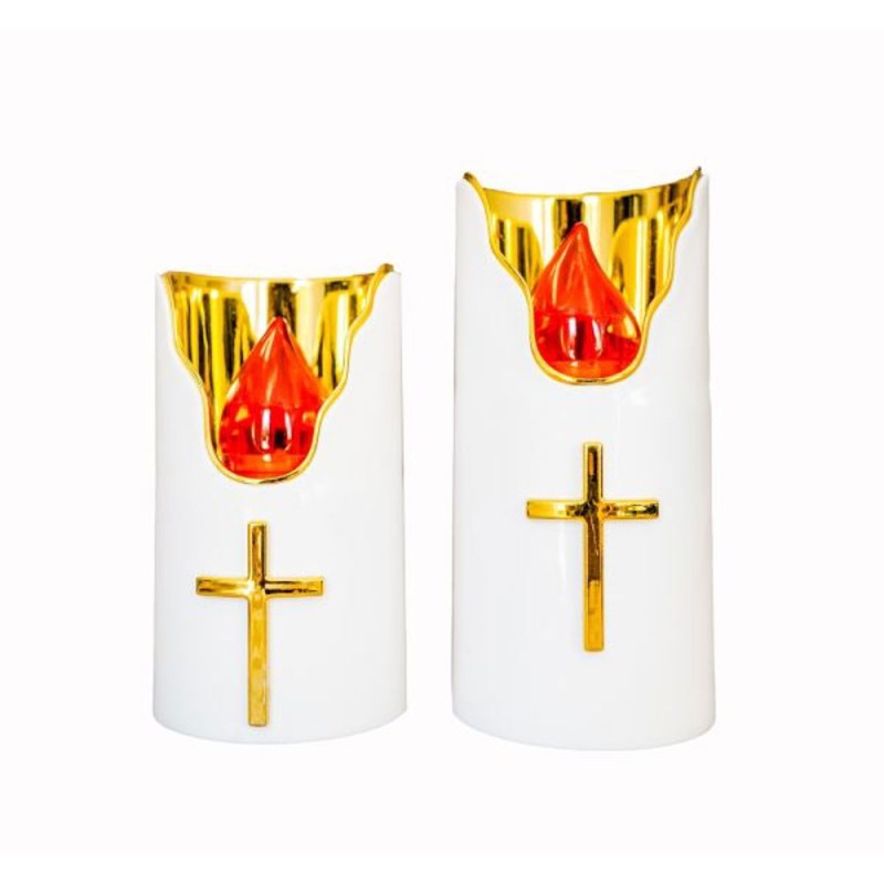 Bougie électronique sur batterie H125mm blanche déco dorée flamme rouge