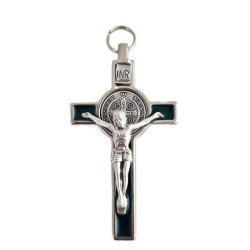 Pendentif croix de Saint Benoit en métal et émail