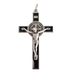 Pendentif croix de Saint Benoit en métal et émail
