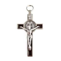 Pendentif croix de Saint Benoit en métal et émail