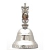 Cloche métal argentée avec médaille de Notre Dame de Banneux