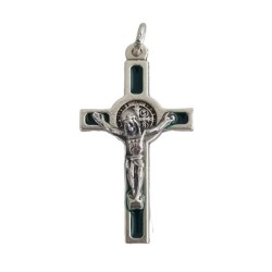 Kruishanger van Sint Benedictus van metaal en emalje. 4 cm