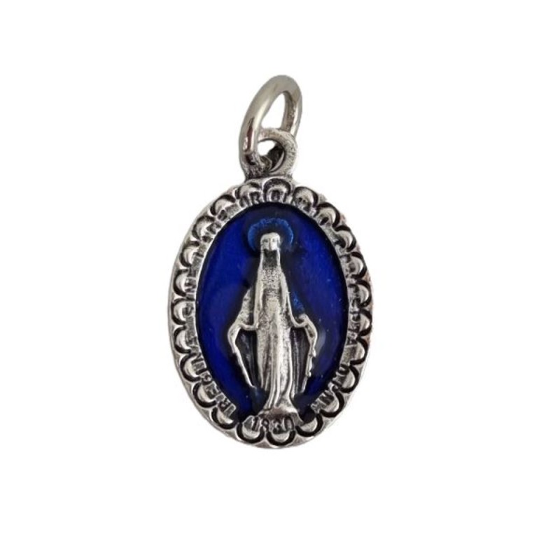 Médaille métal 18mm Miraculeuse émail bleu