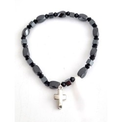 Zwarte elastische armband met kruis 