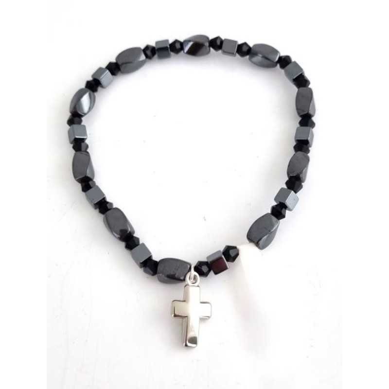 Zwarte elastische armband met kruis 