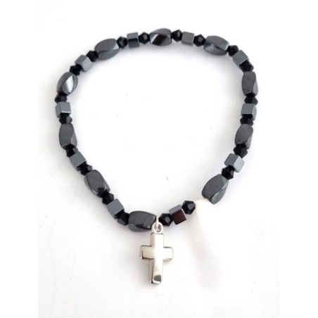 Bracelet élastique noir avec croix 