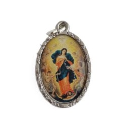 Médaille métal dorée image couleur Marie qui défait les nœuds + carte image + étui blister