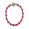 Bracelet élastique perles facettes en bleu ou rouge + hématite + médaille Banneux 