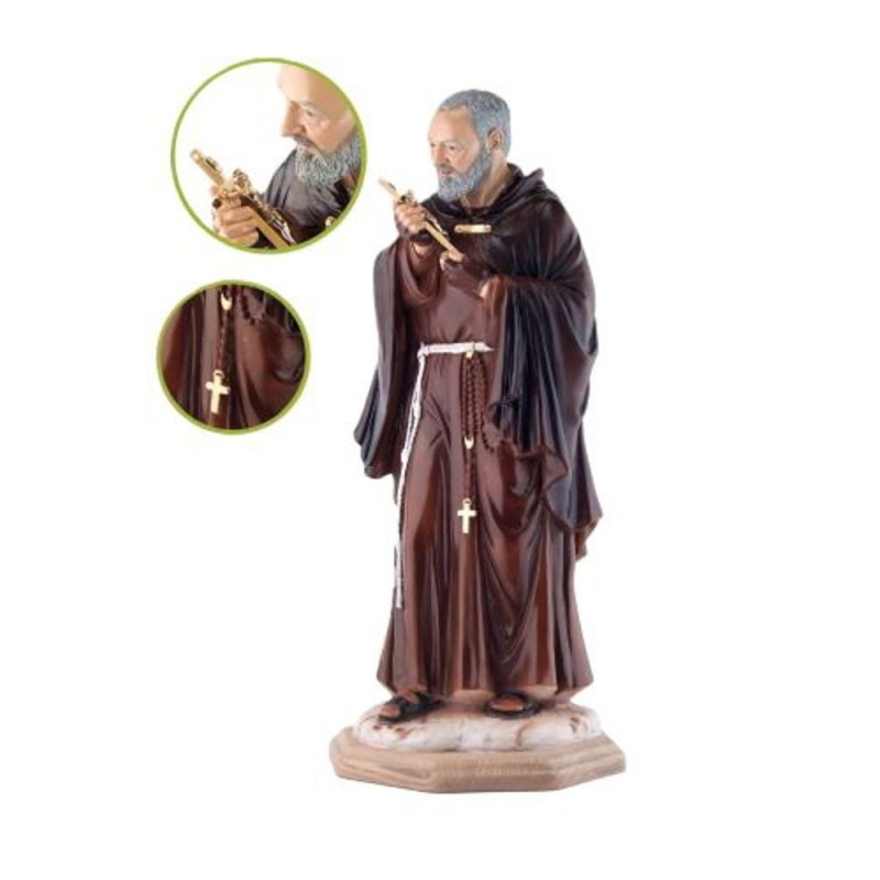 Padre Pio beeld 30cm hars met gouden metalen kruis