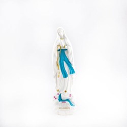 Standbeeld van Onze Lieve Vrouw van Lourdes in witte hars. 18 cm