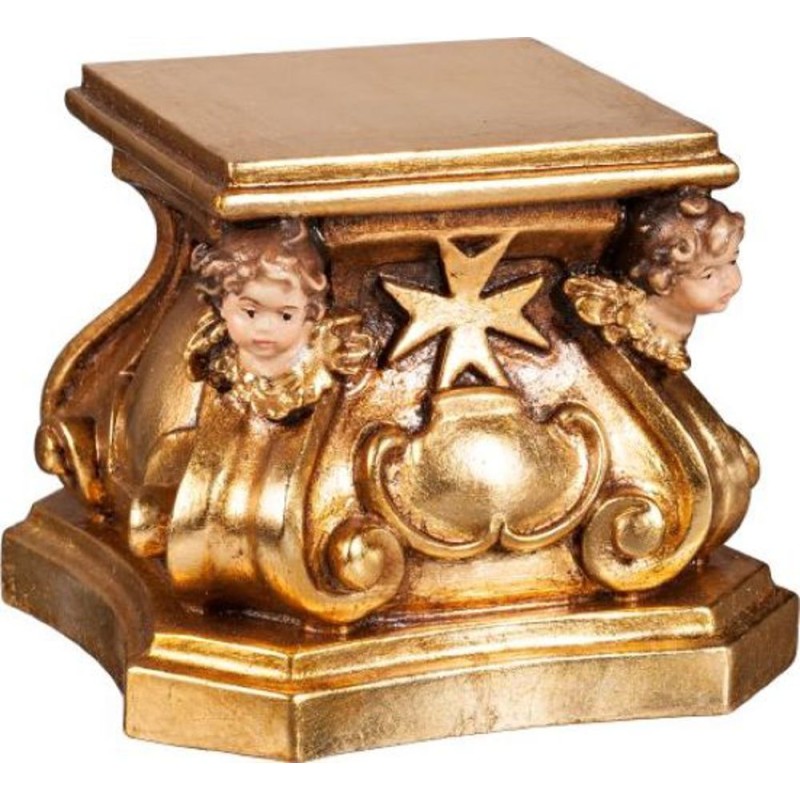 Steun voor beeld van gekleurd esdoornhout 9x9x10 cm met 2 engelenhoofden