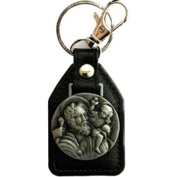 Porte-clés de St Christophe en cuir et métal