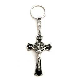 Porte-clés métal argenté Croix St. Benoit 7x4cm