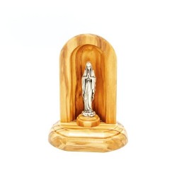 Niche en bois d'olivier avec statuette en métal et éclairage LED. 11/8 cm
