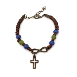 Kruis touw armband+blauw parel hart