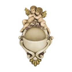 Bénitier avec deux anges 13x7.5cm résine