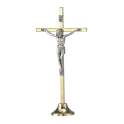 Crucifix métal doré 12.5x10cm sur base