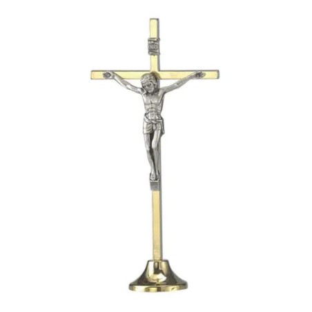 Crucifix métal doré 12.5x10cm sur base