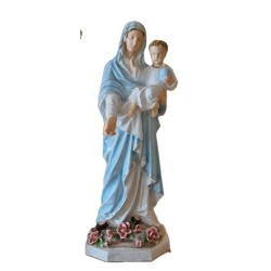 Statue de la Vierge avec l'enfant en porcelaine. 130 cm. peut se poser à l'extérieur