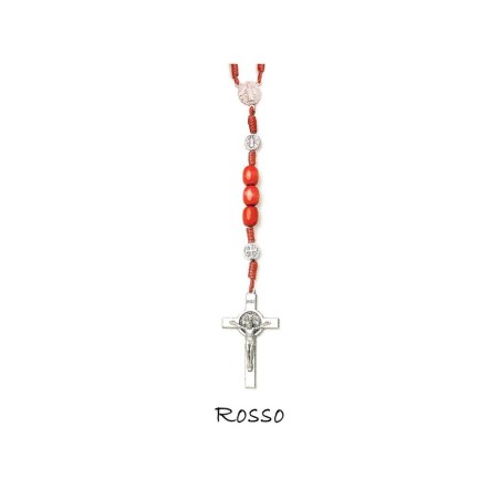 Chapelet Saint Benoit perle bois ovale rouge sur double chainage