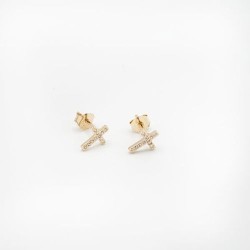 Boucles d'oreilles croix en plaqué or avec zircons