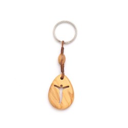 Porte clés en bois d'olivier 4.2x3cm christ ajouré