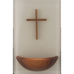Bénitier en verre avec croix en bois