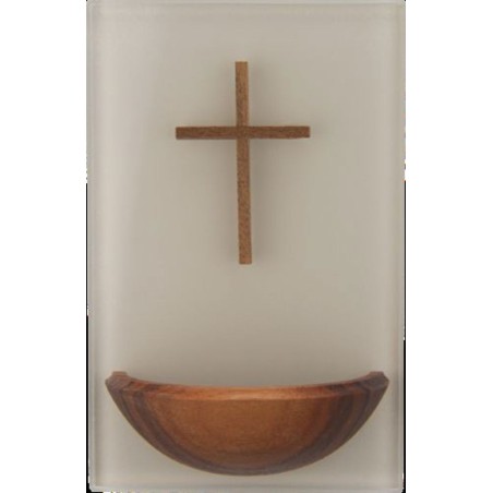 Bénitier en verre avec croix en bois