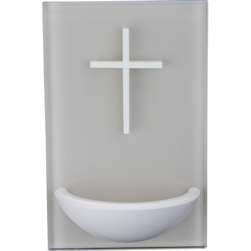 Wit glazen zegenbord met houten kruis
