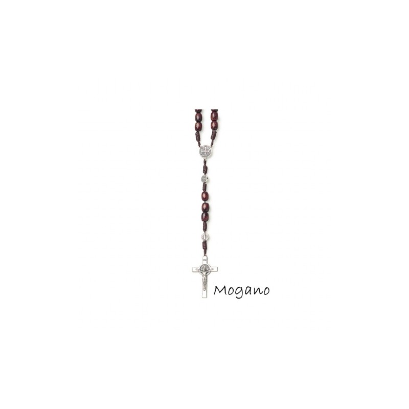 Chapelet St Benoit double chainage perle ovale en bois acajou