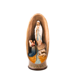 Grotte avec l'Apparition de Lourdes en bois coloré. 17 cm