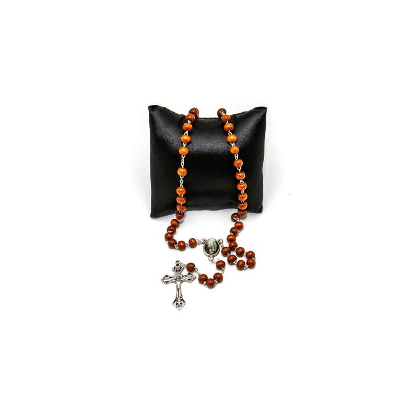 Chapelet de Lourdes en bois brun sur chaine