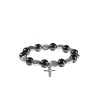 Genadevolle elastische armband parel hematiet met mini-cross Saint Benoit