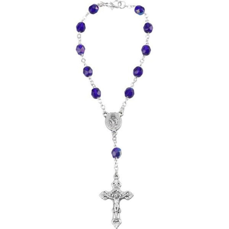 Dizainier sur chaine perles en verre bleu avec fermoir