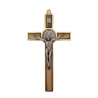 Kruis St. Benoit Golden Metal 13.5cm met olijf houten inzetstuk