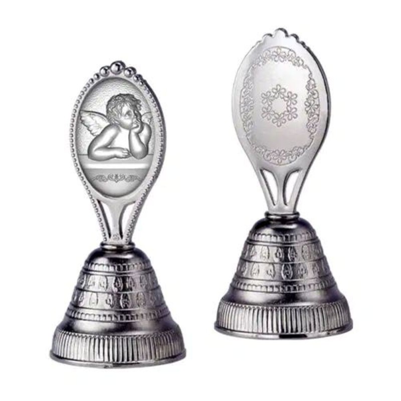 Clochette métal argenté 8,5cm avec médaillon ovale Ange 