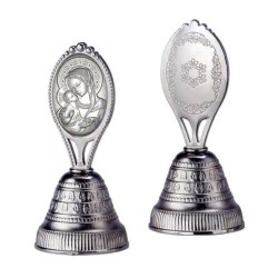 Zilveren metalen bel 8.5cm met ovaal maagdelijk kind