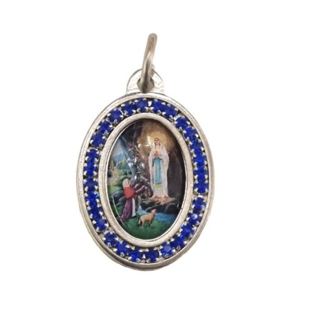 Medaille van onze Lieve Vrouw van Lourdes met Blue Rhinestone