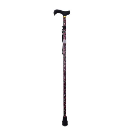 Canne à marcher pliable en aluminium avec motifs fleurs Noir