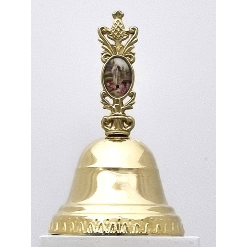 Gouden metalen bel met medaille van onze Lieve Vrouw van Banner